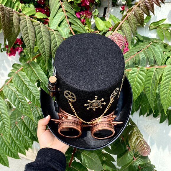 Steampunk Top Hat Metallic Scientist Time Traveler Halloween Costume Cosplay Hat - Picture 4 of 5
